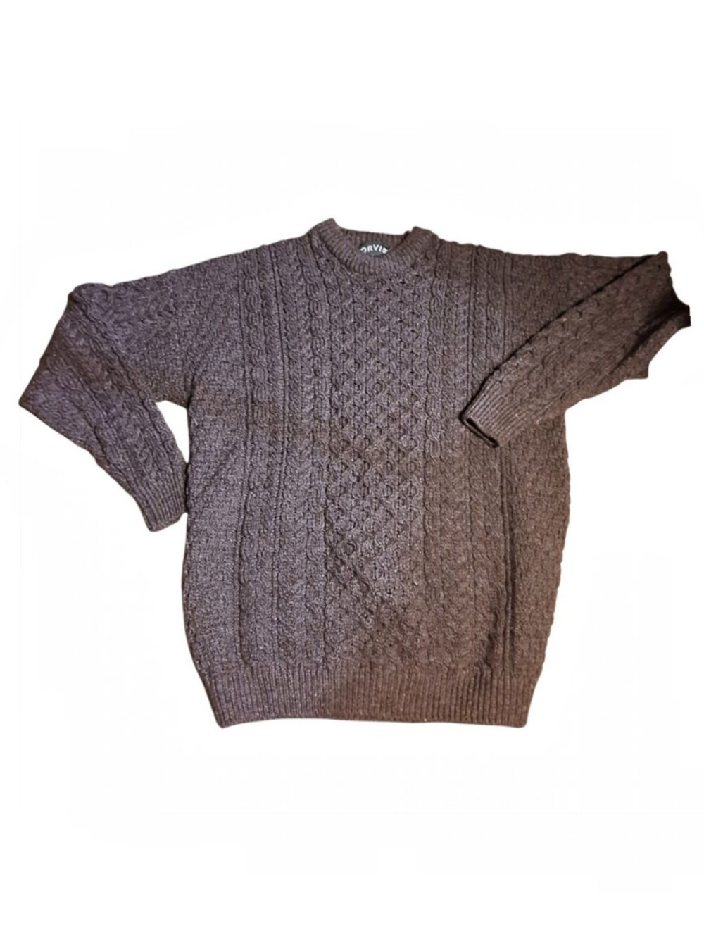 Vintage Orvis Brown Cable Knit Chunky Irish Wool Fisherman Sweater L Cable Knit